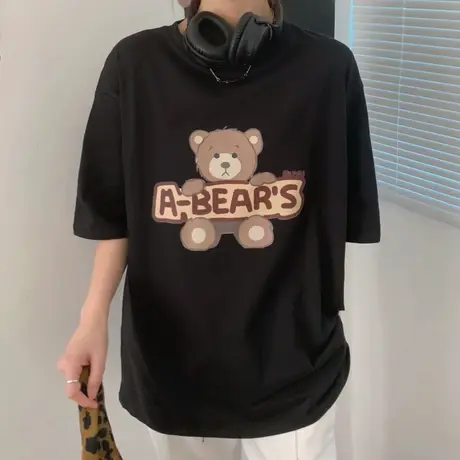 纯棉短袖t恤女2022新款宽松韩版ins半袖设计感小众chic港味上衣服商品大图