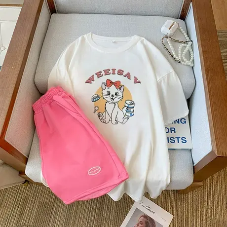 运动服套装跑步女2023新款夏季宽松短袖短裤小个子时尚休闲两件套图片