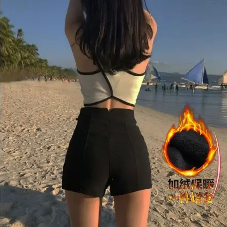 黑色短裤春秋季高腰热裤女外穿紧身弹力性感修身加绒打底裤潮冬款图片