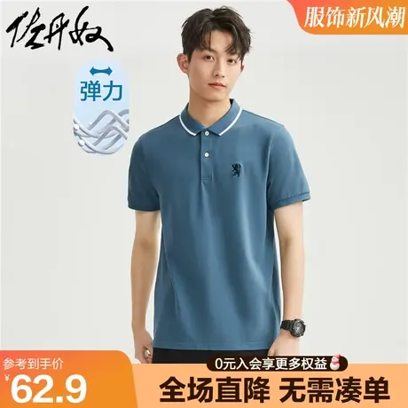 佐丹奴polo衫男胜利狮王刺绣弹力珠地布针织翻领短袖上衣01013411商品大图