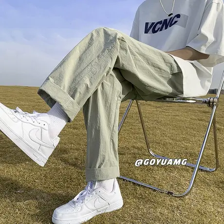 九分裤子男夏季薄款速干日系复古潮流潮牌青少年宽松直筒休闲长裤商品大图