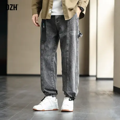 男生烟灰色牛仔裤男潮牌春夏款宽松裤子2023新款牛子裤束脚休闲裤商品大图