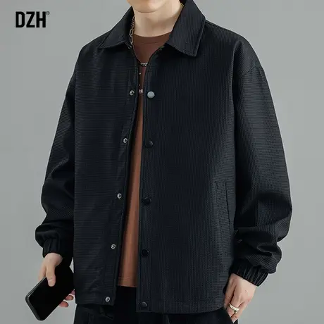男士黑色翻领夹克外套男春秋季潮流百搭2024新款痞帅男装休闲上衣图片