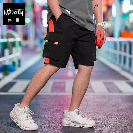 伟臣夏季轻薄冰丝冰感大码工装短裤男胖子加肥加大飘带拼接五分裤商品大图