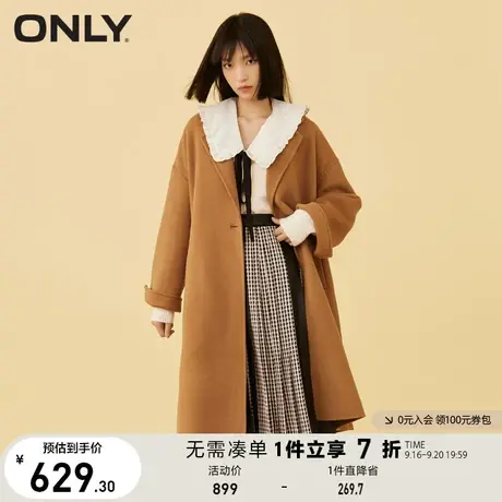 ONLY奥莱夏季时尚宽松直筒含羊毛中长款毛呢大衣女商品大图