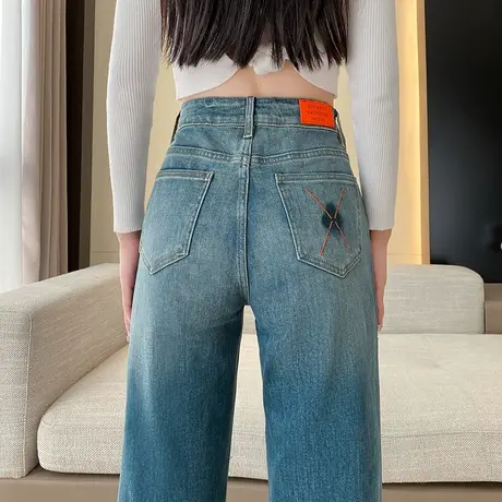 美式直筒阔腿牛仔裤女2024春秋新款高腰显瘦宽松垂感百搭拖地裤子图片