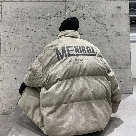 美式复古麂皮绒立领棉衣男冬季新款oversize设计感情侣款棉服外套图片