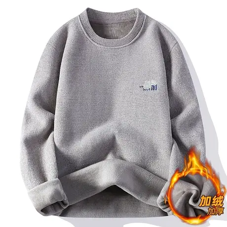 男士毛衣秋冬款加绒加厚圆领针织衫男生冬装新款休闲宽松毛线衣服商品大图