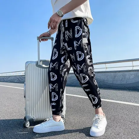 时尚休闲花色九分裤哈伦裤潮牌网红个性青年学生薄款ins束腿裤男商品大图