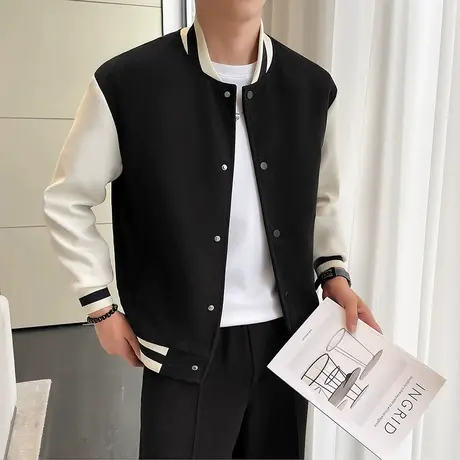 棒球服外套男春秋季2023机车潮流拼色痞帅飞行员工装夹克上衣休闲商品大图