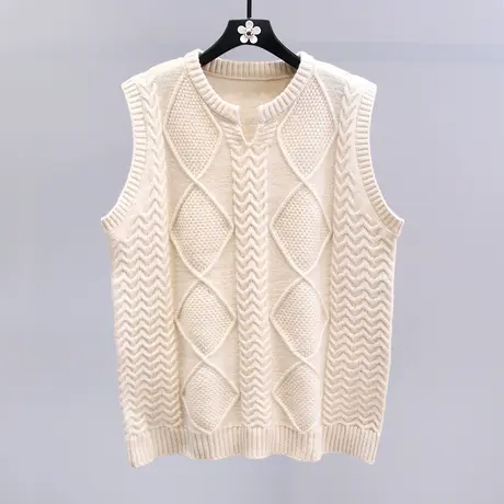 小清新菱格针织马甲女冬季2023新款宽松中长款显瘦无袖毛衣背心商品大图