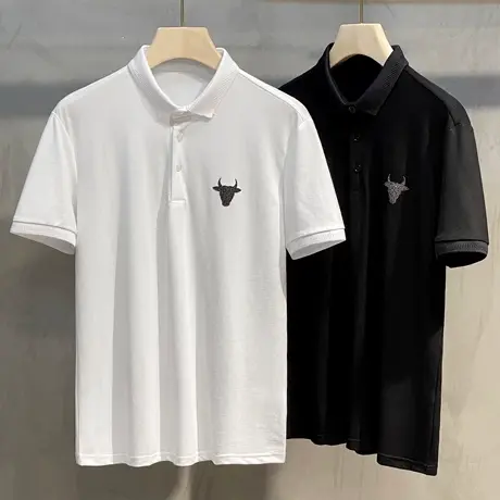 丝光抗皱polo衫男短袖翻领T恤春夏季男士修身牛头刺绣上衣潮男装图片