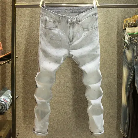 高端灰色牛仔裤男款弹力修身小脚裤春季新款原创潮牌设计百搭裤子商品大图