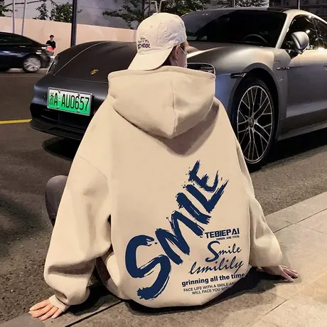 港风涂鸦印花卫衣男秋冬季设计感休闲连帽外套宽松潮牌男装上衣服商品大图