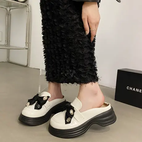 包头半拖鞋女外穿2024新款夏季时尚无后跟懒人鞋厚底增高凉拖鞋子图片