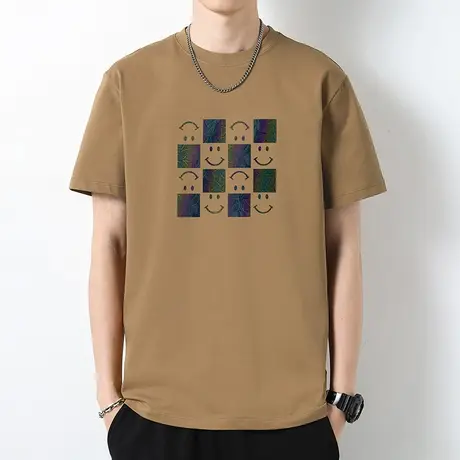 重磅纯棉短袖t恤男装潮牌印花圆领体恤液氨长绒棉全棉半袖上衣服商品大图