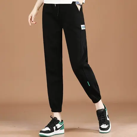 韩潮袭人松紧腰黑色运动裤女2023年新款秋装宽松束脚卫裤休闲裤子图片