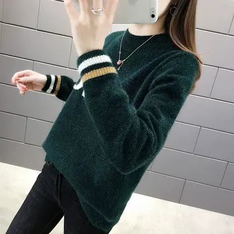 雪尼尔水貂毛衣女宽松时尚外穿韩版洋气百搭圆领打底2022秋款女装商品大图