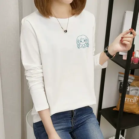 2022年新款纯棉上衣白色长袖t恤女学生宽松内搭打底ins潮韩版小衫图片