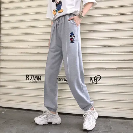 cec裤子女2020宽松束脚哈伦直筒高腰显瘦百搭休闲阔腿运动裤ins潮商品大图