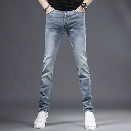 2023新款夏季冰丝牛仔裤男款修身直筒薄款浅蓝色韩版潮流休闲男裤商品大图