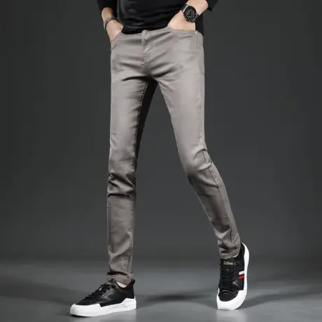 高级牛仔裤男秋季2023新款灰色修身小脚休闲弹力百搭男士潮流裤子商品大图