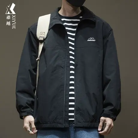 希越日系户外冲锋衣男2023秋冬新款情侣风衣男士宽松大码开衫外套商品大图