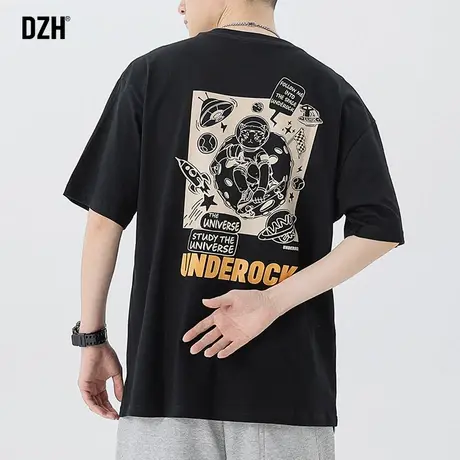 男生美式重磅短袖男夏季潮牌纯棉t恤设计感2023新款黑色半袖上衣商品大图