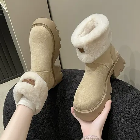 厚底毛毛靴子女冬加绒加厚雪地靴防滑2023新款增高马丁靴保暖棉鞋图片