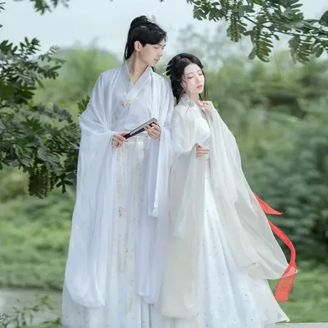 【如梦霓裳丨柏舟 】原创汉服晋制大袖交领襦裙素色白色夏季男女图片