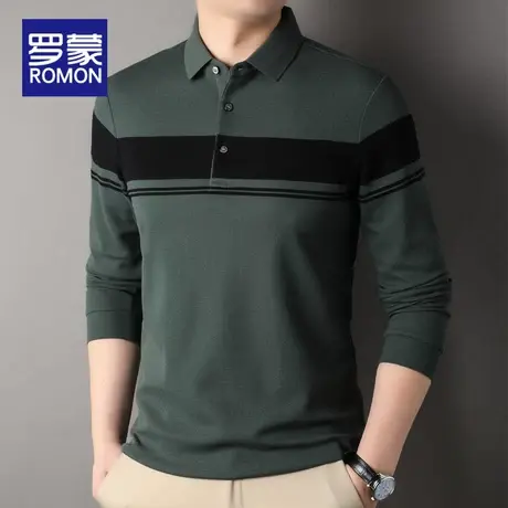 罗蒙条纹长袖Polo衫男商务休闲T恤2024春秋季新款翻领男士上衣服图片