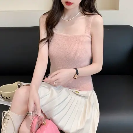 唐狮秋冬季女吊带背心美拉德内搭打底背心吊带黑色别致无袖小上衣图片