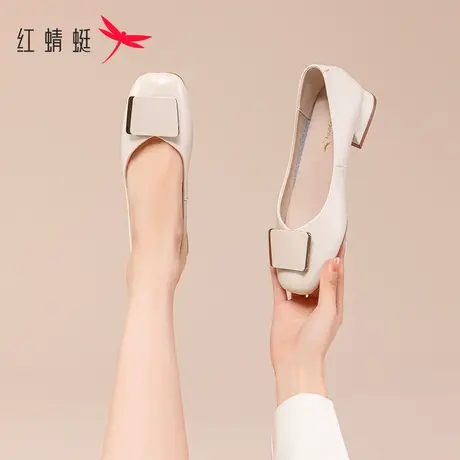 红蜻蜓单鞋女2023夏季新款低跟鞋子配裙子仙女鞋温柔瓢鞋小皮鞋女商品大图