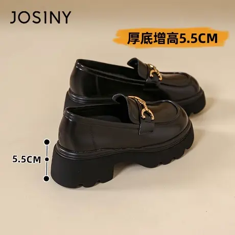 卓诗尼皮鞋2024春季新款厚底小个子增高金属玛丽珍乐福鞋黑色女鞋商品大图
