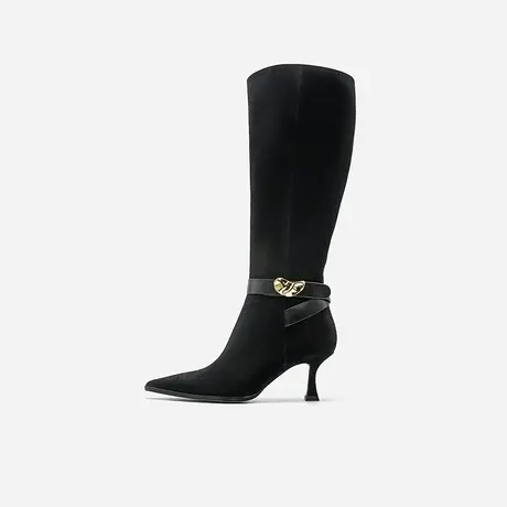 Nine West/玖熙2023年冬季新款高跟长筒靴女太空饰扣绒面时装靴子图片