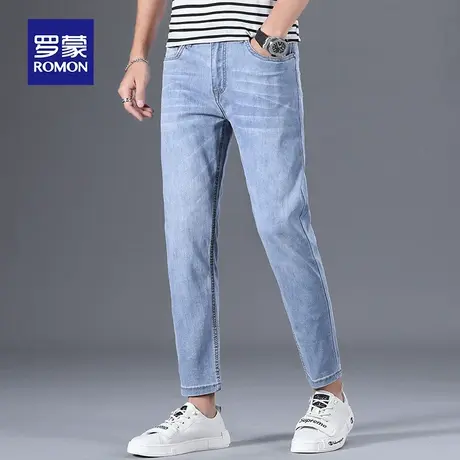 罗蒙男士牛仔裤夏季新款修身直筒九分裤潮牌韩版休闲裤工装裤子男商品大图