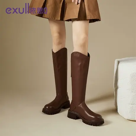 exull/依思Q不过膝长筒靴女2023新款秋冬厚底时尚长靴骑士高筒靴商品大图