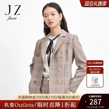 JZ玖姿官方奥莱春新款复古格纹英伦风亮葱休闲女西装外套图片