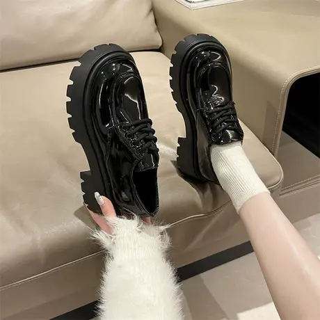 乐福鞋女2024新款春秋季漆皮网红厚底增高单鞋小个子英伦风小皮鞋图片