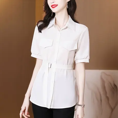 衬衫女短袖夏季2023新款上衣设计感小众漂亮收腰小衫韩系chic别致图片