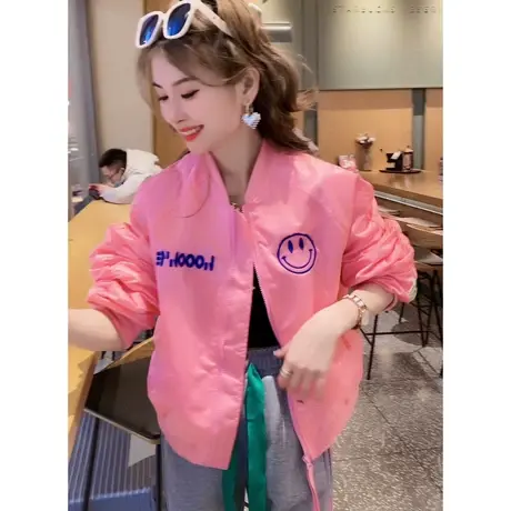 粉色字母刺绣棒球服女春秋2023年新款复古日系学生夹克外套ins潮商品大图