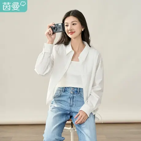 【商场同款】茵曼休闲衬衣2023秋季女装新款衬衫领下摆抽绳上衣商品大图