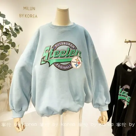 复古字母ins超火加绒厚卫衣女2020秋冬韩国东大门宽松BF卫衣大码商品大图