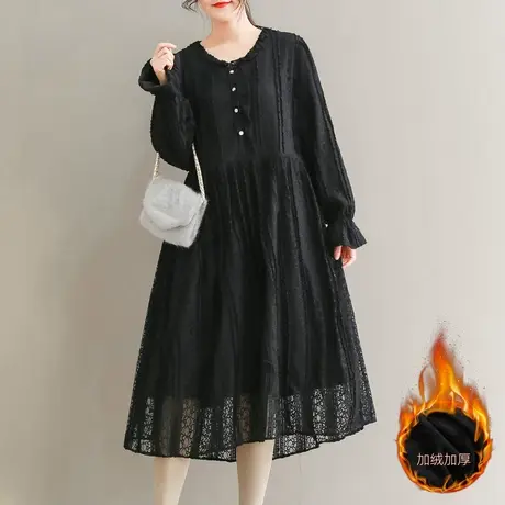 胖妹妹秋冬新款全内里摇粒绒连衣裙 加大码2023加厚蕾丝长裙200斤商品大图