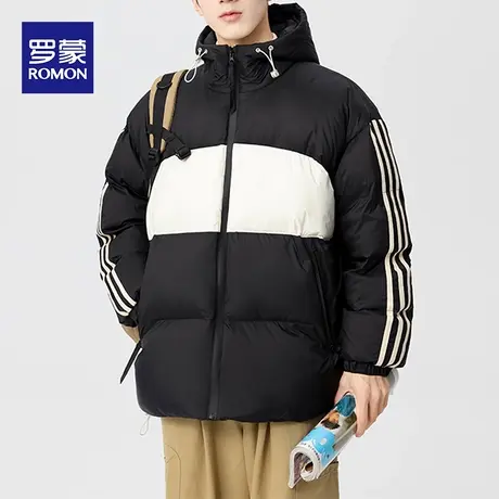 罗蒙男士连帽棉服2023冬季新款时尚休闲中青年外套户外保暖棉衣服图片