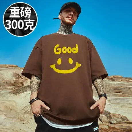 300g重磅潮牌宽松胖子T恤短袖纯棉加肥加大码男装夏季半截袖潮流商品大图
