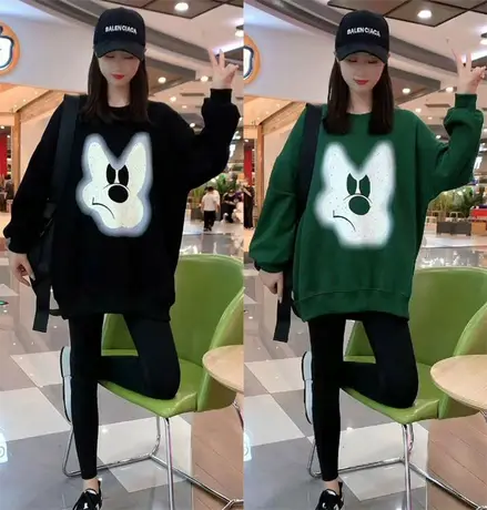 卡通印花卫衣女2023年秋季新款大版显瘦百搭中长款圆领长袖上衣女商品大图