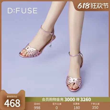 DFuse迪芙斯夏季新款圆头牛皮蝴蝶细跟凉鞋高跟鞋DF32115373图片