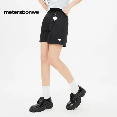 美特斯邦威短裤女25夏季新款潮流爱心印花百搭纯棉舒适直筒休闲裤图片