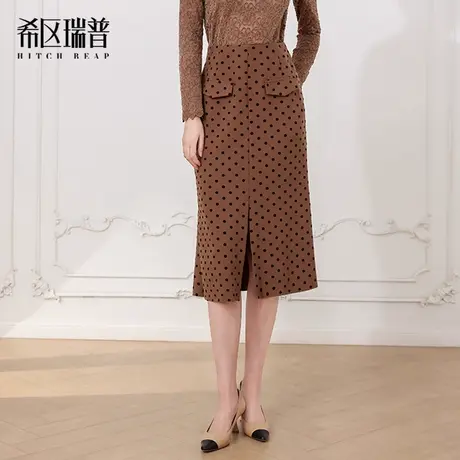【希区瑞普】法式名媛波点植绒半身裙女新款高腰包臀修身显瘦商品大图